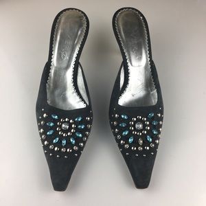 Vero Cuoio Grey Suede Jewelled Slip On Shoes